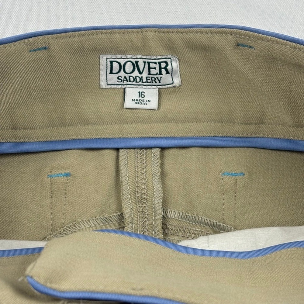 Dover Saddlery Riding Breeches Wellesley Tan Cornflower Knee Patch Size 16 - Picture 5 of 14